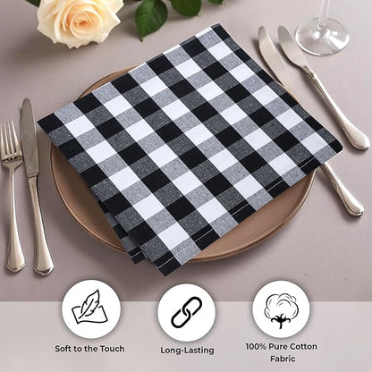 Urban Villa Cloth Dinner Napkins Set of 12 20''x20''100% Cotton Black White Buffalo Checks Highly Absorbent Washable Reusable Durable Ideal for Farmhouse Party Thanksgiving Fall Christmas Everyday Use