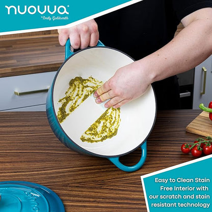 Cast Iron Dutch Oven with Lid – Non-Stick Ovenproof Enamelled Casserole Pot – Sturdy Dutch Oven Cookware – Teal, 7.3-Quart, 30cm – by Nuovva
