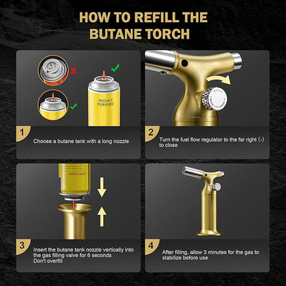 RAVS Butane Torch Lighter with Solid Copper Design, Kitchen Torch Lighter with Adjustable Flame, Refillable Creme Brulee Torch for Cooking, Soldering, Birthday Gifts for Men Women, Butane Not Included