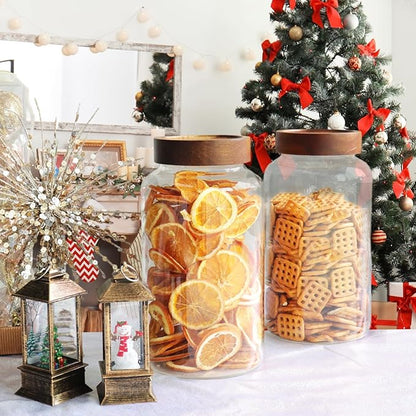 Glass Coffee Jars Spice Jar Round Storage Canister with Wooden Lid Clear Glass Food Jar for Pantry Sugar Tea Coffee Bean Spice Nuts Cookies Bath Salts (2300ml/77oz-2PACK(with spoon)