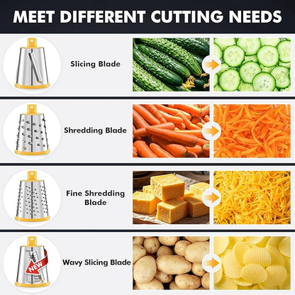Geedel Rotary Cheese Grater - Upgraded Vegetable Shredder with 4 Interchangeable Blades, Easy to Clean Cheese Shredder with Handle, Kitchen Grater Nuts Grinder for Cutting Cheese, Vegetable, Nuts