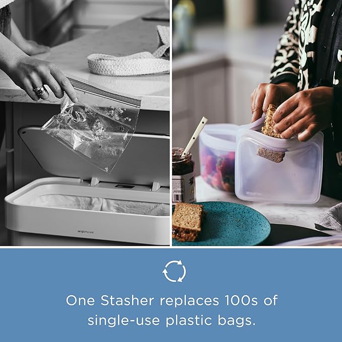 Stasher Premium Silicone Reusable Food Storage Bowl, Clear, Microwave, Sous Vide, Dishwasher, Oven and Freezer Safe, BPA Free, Leak-free, Eco-friendly, 6-Cup Bowl