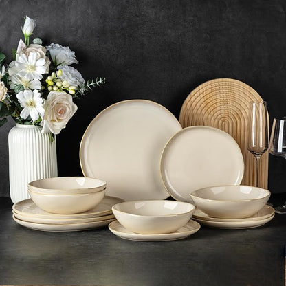 AmorArc Ceramic Dinnerware Sets,Handmade Reactive Glaze Stoneware Plates and Bowls Sets,Highly Chip and Crack Resistant | Dishwasher & Microwave Safe Dishes Set,Service for 8 (24pc)