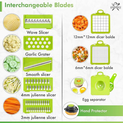 16-in-1 Vegetable Chopper with 8 Blades, Veggie Slicer & Dicer, Food Chopper with Container & Lid, Onion Chopper, Salad Chopper