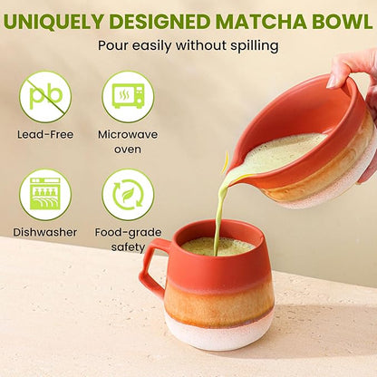 Matcha Whisk Set, Ceramic Matcha Set Desert Series, Matcha Bowl, Matcha Whisk and Holder, Bamboo Scoop, Scoop Rest, Sifter and Tea Towel 7 Pcs Matcha Kit for Birthday Christmas Gift (Matte Soil)