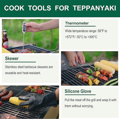 Grilljoy 46PC Griddle Accessories Set with Robust Plastic Handle, All-in-One Griddle Tools Kit for Flat Top Grills Teppanyaki Hibachi, Stainless Steel Grill Spatula Kit for Outdoor Camping Grilling