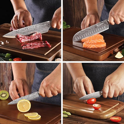 Sunnecko Kitchen Knife Set 5 Piece Chef Knife Set Professional High Carbon Stainless Steel, Sharp Kitchen Knives with Wooden Handle