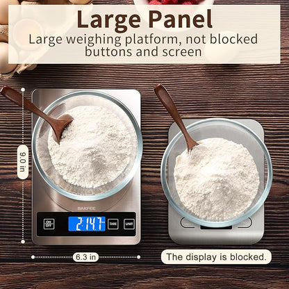 Food Scale, 33lb Digital Kitchen Scale with Stainless Steel & Tempered Glass, USB Rechargeable, 1g / 0.05oz Precise Graduation, Waterproof and Sturdy Surface, for Cooking, Baking, Weight Loss