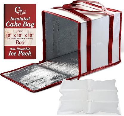 Cakebon 10-Inch Insulated Cake Bag with Ice Pack Sheets – Premium Cooling Solution for Cakes, Pastries & Cupcakes – Durable, Reusable, Moisture-Proof Design for Bakers & Food Deliveries (1-pack)