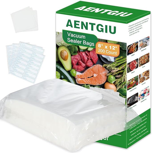 200 Vacuum Sealer Bags For Food, 8x12 Inch Thick BPA Free Vacuum Sealer Storage Bags, Compatible with All Vac Machines, Food Saver, Seal a Meal, Weston, Commercial Grade Precut Prep Sous Vide Bags
