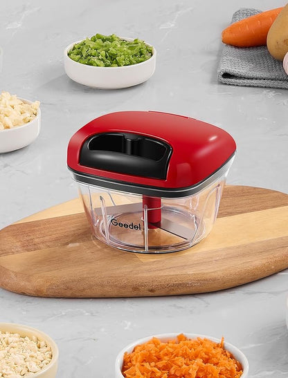 Manual Food Processor Vegetable Cutter, Geedel Pull Chopper with String, Food Chopper Vegetable Cutter for Veggies, Fruits, Salad, Onion, Nuts, Herbs, etc, 2 Cup(500ml), Red