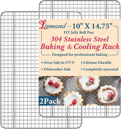 Cooling Racks for Cooking and Baking - 10"x14.75" Oven Safe Premium Stainless Steel Heavy Duty Baking Rack Tight-Wire, Fits Jelly Roll Pan Rack for Roasting & Grilling & Cooking - Set of 2