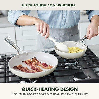 GreenPan Nova 8” & 10” 2 Piece Frying Pan Skillet Set, Oprah’s Favorite Things 2024, Induction Suitable PFAS-Free Nontoxic Ceramic Nonstick, Dishwasher & Oven Safe, Quick Even Heating, Cream White
