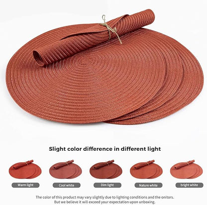 FunWheat Round Braided Placemats Set of 6 Place mats for Dining Tables Woven Heat Resistant Table Mats 15 inch (Dark Orange)