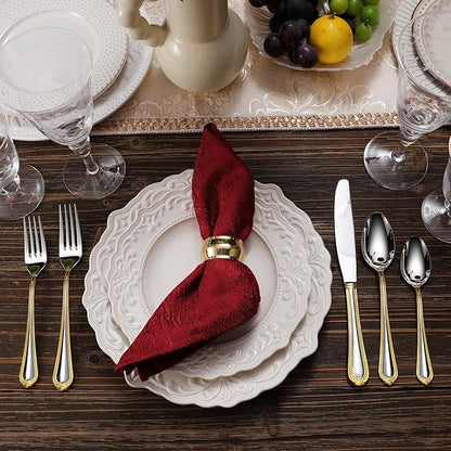KEAWELL Pearl Edge Premium 45-Piece Refined Bead Silverware Set, 18/10 Stainless Steel, Service for 8, Fine Flatware Set with Serving Utensils, Dishwasher Safe (45, Gold Accent)