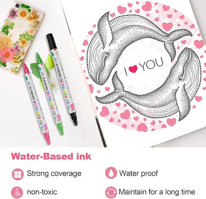 12 Colors Acrylic Paint Pens, Dual Tip Acrylic Paint Markers for Paper, Wood, Canvas, Stone, Rock Painting, Glass, Fabric, DIY, Ceramic, Art Supplies for Kids and Adults Drawing (Dot + Fine)