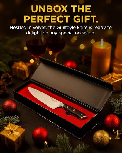 Guilfoyle Chef Knife 8 Inch – Stainless Steel Kitchen Knife with Ergonomic Handle & Full Tang – Cooking Gifts for Home Chefs – Gift Box Included