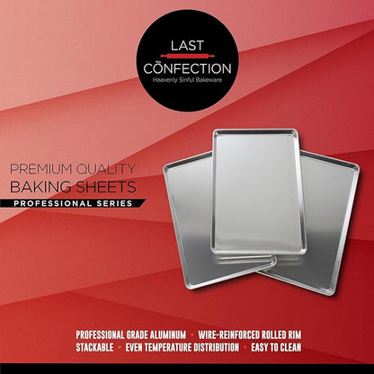 Last Confection 6 Cookie Baking Sheets 15" x 21" - Rimmed Aluminum Jelly Roll Trays - Three-Quarter Sheet Pans