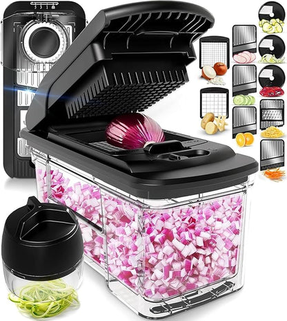 Fullstar All-in-1 Vegetable Chopper and Mandoline Slicer for Kitchen - Cheese Grater, French Fry Cutter, Cheese Slicer - Bonus Handheld Spiralizer Included (6 in 1, Stainless Steel)