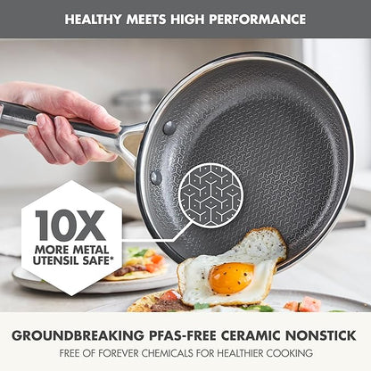GreenPan Hybrid 9.5” & 11” Nonstick Stainless Steel Frying Pan Set, APEX Tri-Ply Thermobond PFAS-Free Ceramic Skillets, Induction & All Cooktop Compatible, Oven Temp to 850°F, Dishwasher Safe, Silver