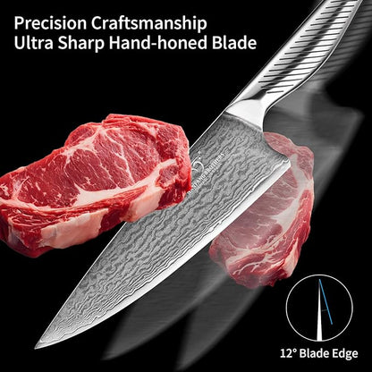 NANFANG BROTHERS® 7 Pieces Damascus Kitchen Knife Set, High Carbon Stainless Steel Damascus Steel Chef Knife Set, Stainless Steel Ergonomic Handle for Chef, Knife Block Set for Chopping NF