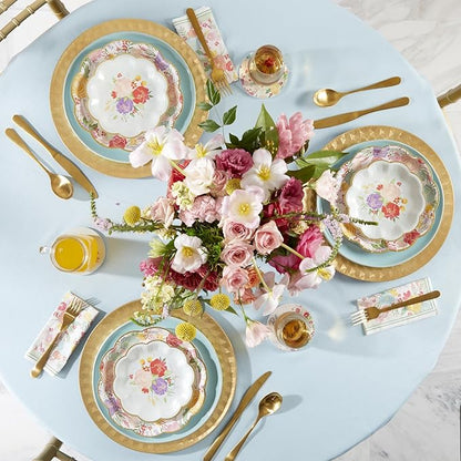 Kate Aspen Garden Blooms 62pc Paper Plates Napkins, 16pcs 7 inch & 16pcs 9 inch Heavy Duty Disposable Party Plates, 30pcs 6.5 inch Durable Paper Napkins for Bridal Shower, Baby Shower, Wedding Party