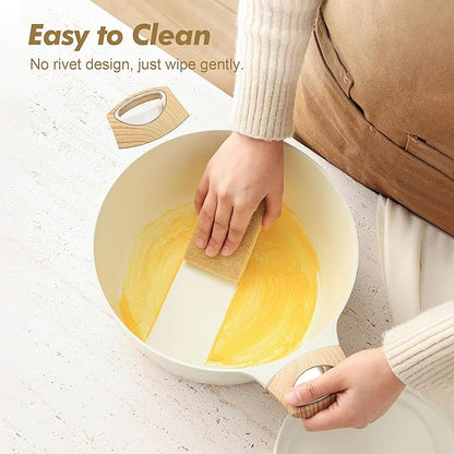 SENSARTE Ceramic Nonstick Stock Pot with Lid, 2.6/4.5/6.6/8.5 QT Soup Pot Casserole, Non-toxic Healthy, Induction Compatible, PFOA PFAS PTFE Free, White