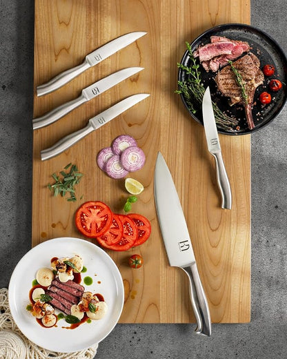 Kitchen Knife Block Set, Enduring Sharpness Premium Knife Set with Block, 14 Pcs Japanese High Carbon Stainless Steel Knives Set for Kitchen, Chef Knife Set with Block and Built in Sharpener