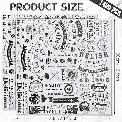 1400 Pcs 12 x 12 Inch Deli Wax Paper Sheets Grease Resistant Tray Basket Liners Newsprint Paper Water and Grease Proof Sandwich Wrapping Square Hot Dog Wrappers for Food Baking (White)