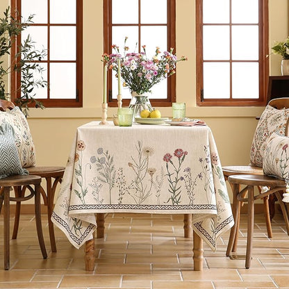 ISAENNE Designer Off White Linen Extra Long Rectangle Tablecloth,Floral Elegant Table Cloth,Stain Resistant Vintage Decor Tablecloths for Dining Thanksgiving Kitchen Party,63"*110"-Serenity G