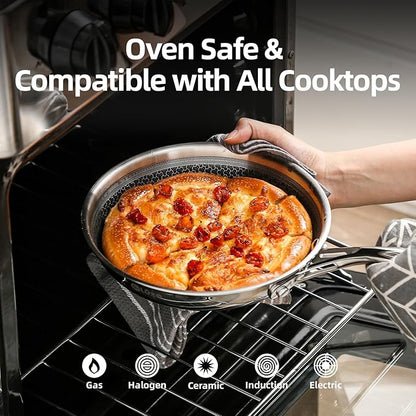 DELUXE Hybrid Ceramic Nonstick 5-Piece Fry Pan Set,8,10,12 Inch Frying Pans with Tempered Glass Lids,Stay-Cool Handles, Dishwasher Safe, Works on All Stovetops (Induction, Gas, Electric)