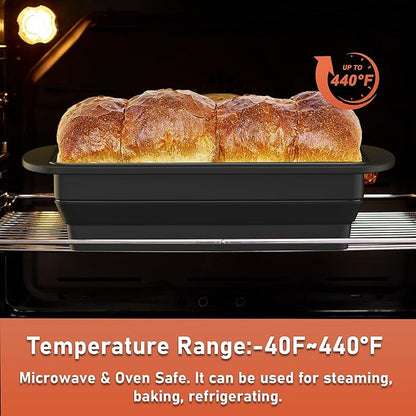 2 Packs of Collapsible Silicone Bread Loaf Pan with Metal Reinforced Rim Support - Nonstick Silicone Baking Mold for Homemade Loaf, Bread and Meatloaf - (9"x4"x2.5", Black, 2 Pieces)