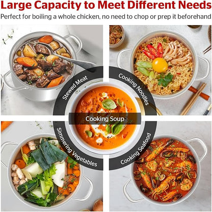 SUNHOUSE 15.5 -Quart Stainless Steel Stockpot – Heavy-Duty Induction Pot with Lid and Riveted Handles – Ideal for Soup, Seafood, Stock, Canning, and Catering for Large Groups and Events