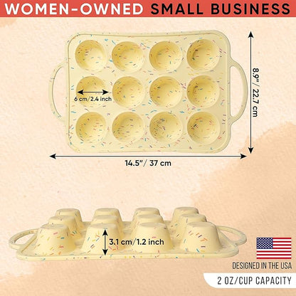 Silicone Mini Muffin Pan 12 Count – Non-Stick Muffin Pans for Baking, BPA-Free Silicone Cupcake Pans for Baking, Easy Release, Metal Handles, Oven & Dishwasher Safe