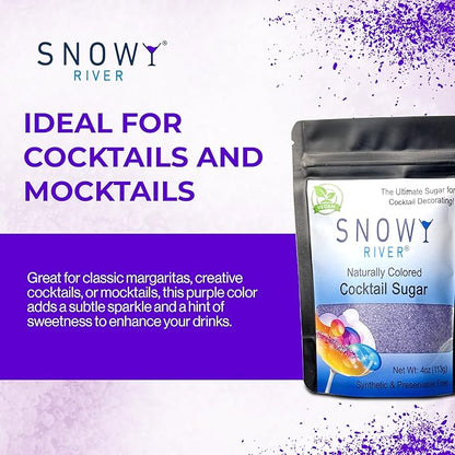 Snowy River Purple, Cocktail & Margarita Sugar Rimmer - Vibrant Naturally Colored Sugar for Cocktail Rimming, Baking & Decorating, Medium Crystal - 4oz