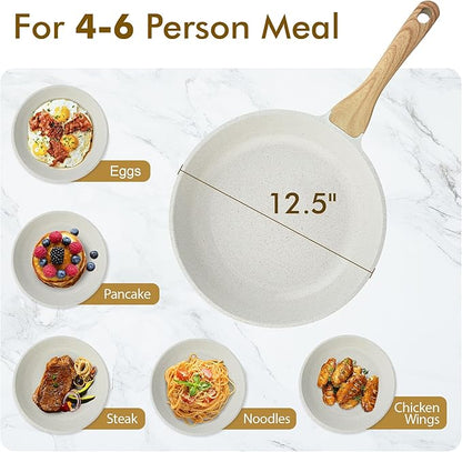 SENSARTE Nonstick Ceramic Frying Pan Skillet, 12.5 Inch Omelet Pan, Healthy Non Toxic Chef Pan, Induction Compatible Egg Pan with Heat Resistant Handle, PFAS-Free, White