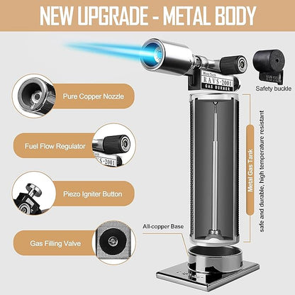RAVS Refillable Butane Torch, Professional Kitchen Torch Lighter for Creme Brulee, Cooking Torch Gun with Adjustment Flame for Men, Blow Torch for Cooking - No Butane Fuel, Unique Gifts for Dad