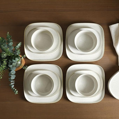 Stone Lain Cairo 24-Piece Dinnerware Set Stoneware, Plates and Bowls Set, Microwave and Dishwasher Safe, Includes Dinner and Salad Plates, Cereal Bowls, Dish for 8, White Speckled