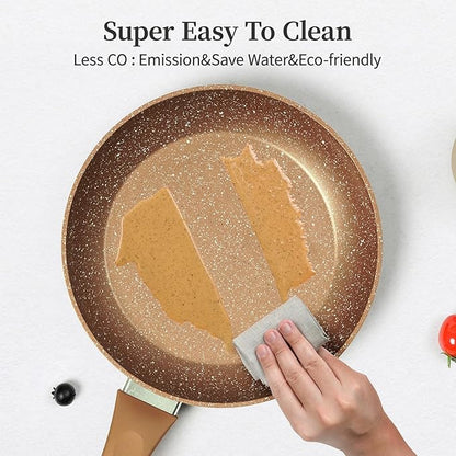Innwewell Non Stick Frying Pan - Granite Stone Non Stick Skillet, Safe&No Toxic Pans for Cooking, Large Nonstick Cookware Chef's Pan, Induction Compatible, PFOA Free(11inch, Gold)