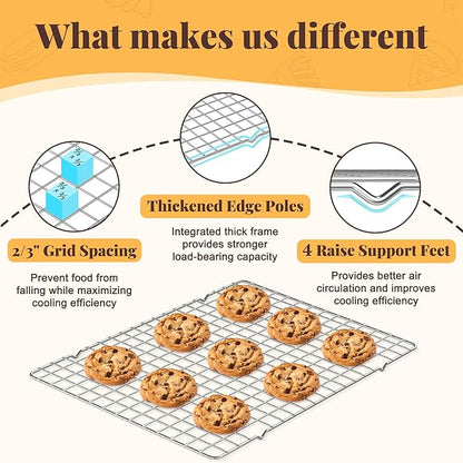 Cooling Racks for Cooking and Baking - 2 PCS 10" x 15" Grid Wire Baking Rack for Oven Cooking, Baking, Grilling, Roasting - Dishwasher Safe Bacon Rack - Fits Jelly Roll Cookie Sheet Pan