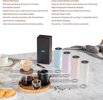 Portable Electric Coffee Grinder, Rechargeable Handheld Grinder with Stainless Steel Conical Burr, Adjustable Grind Settings, for Espresso, Moka, Pour Over, French Press, Cold Brew, Marshmallow