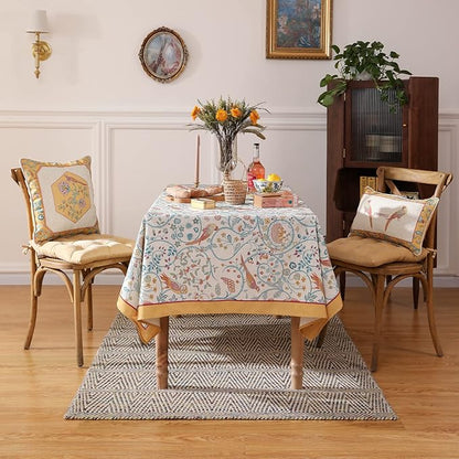 patdrea Designer Vintage Small Square Table Cloth,Yellow Linen Floral Birds Pattern Colorful Tablecloths,Decorative Table Cover for Kitchen Dining Banquet,Christmas,Thanksgiving,55"x55"-Magnolia