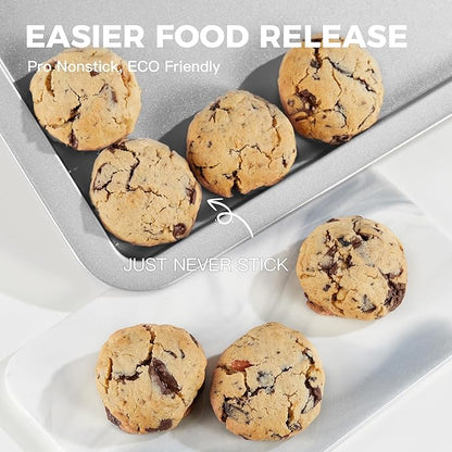 HONGBAKE Cookie Sheet, Baking Sheet Set, Nonstick Oven Pan with Wider Grips,3 Pack, Avoid Too Much Browning -Noble Silver