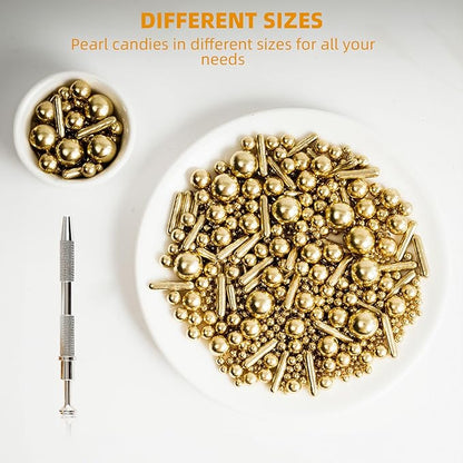 Kasvan Gold Mix Sugar Sprinkles - Edible Candy Pearls with 4-Claw Sprinkle Pen,118g/4.16 Oz, Gift Box Pack, Baking Cake Decorations, Ice Cream Toppings and Cookie Decorating, Wedding Party Chirstmas Supplies