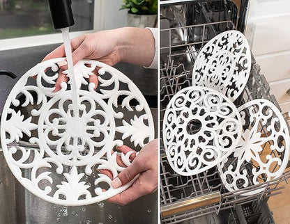 GASARÉ, Extra Large, Thick, 10" Silicone Trivets for Hot Dishes, Pots, and Pans, Hot Pads for Countertops, Flexible, Dishwasher Safe, 10 x ¼ Inches, Set of 3, White