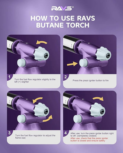 RAVS Dual Flame Butane Torch Lighter with 20G Large Capacity, Adjustable Flame, Refillable Kitchen Torch for Creme Brulee, BBQ, Baking, Purple Cooking Torch Gifts for Women Unique, Butane Not Included