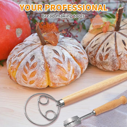 ALLTOP Danish Dough Whisk and Bread Lame Set - Dough Mixer and Bread Scoring Knife for Easy Mixing,Cuts - Essential Sourdough Making Tool for Novices & Expert Bakers