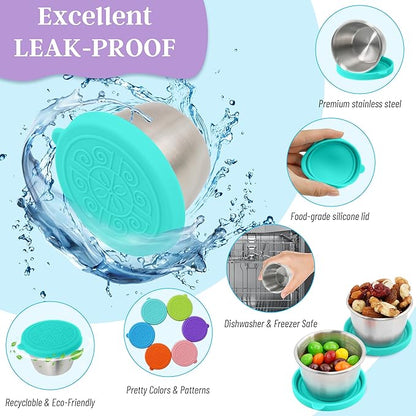 6x2.7 Oz Salad Dressing Container to Go,Handy Leakproof Stainless Steel Meal Prep Containers Reusable,Sauce Containers for Lunch Box, Picnics, Travel, Office and Kitchen Storage