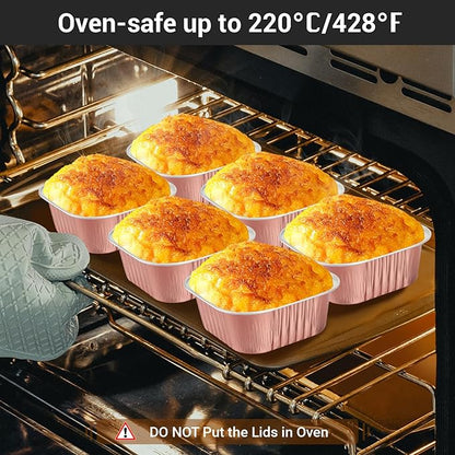 EUSOAR Disposable Ramekins, 50pcs 10oz Rose Gold Creme Brulee Ramekins Disposable Muffin Cups for Baking, Mini Cake Pans with Lids Loaf Bread Containers Cupcake Liners for Party Favor Birthday