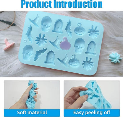 2 Pack Cowboy Chocolate Molds, Western Theme Silicone Mold Baking with Cowboy Hat, Cowboy Boot and Horse, Suitable for Making Chocolate, Candy, Cakes, Cupcakes (Pink and Blue-Halloween-2PCS)